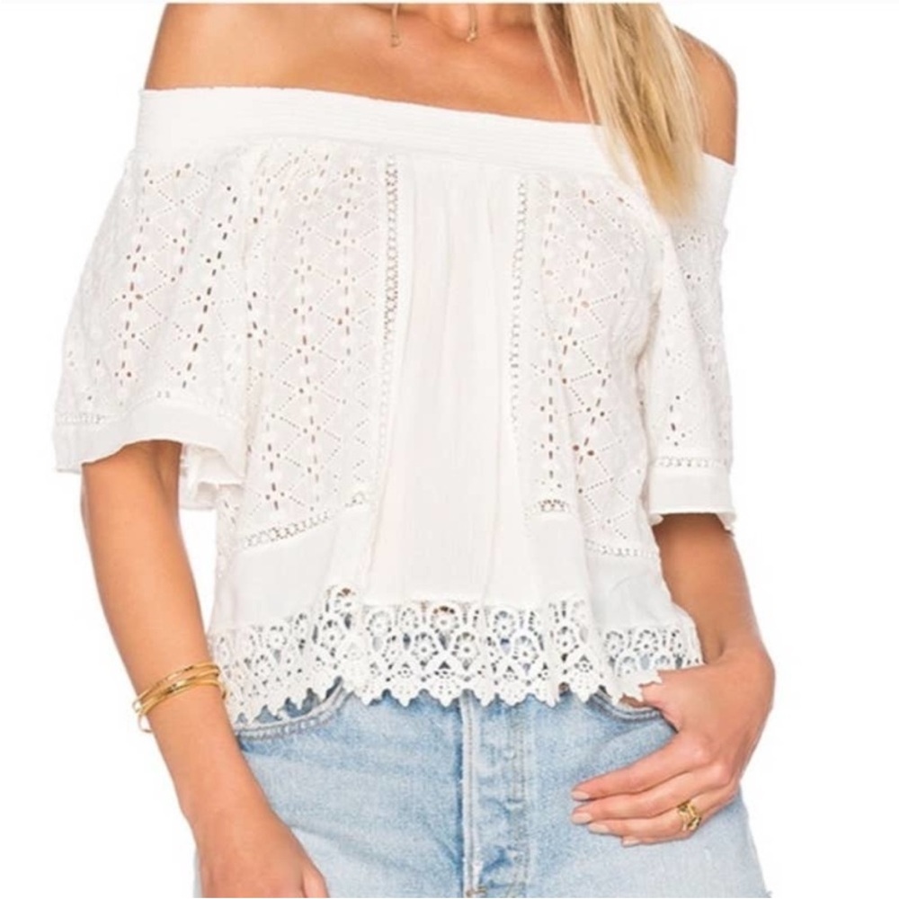 Lovers and friends seamist ivory off the shoulder eyelit and lace boho top small